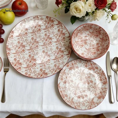 Peralatan Makan Seramik Berkilat Terracotta Toile yang Cantik